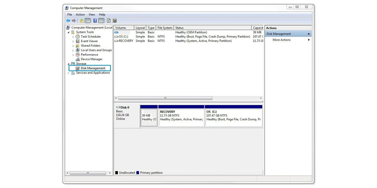 Disk management selection step for formatting a solid state drive