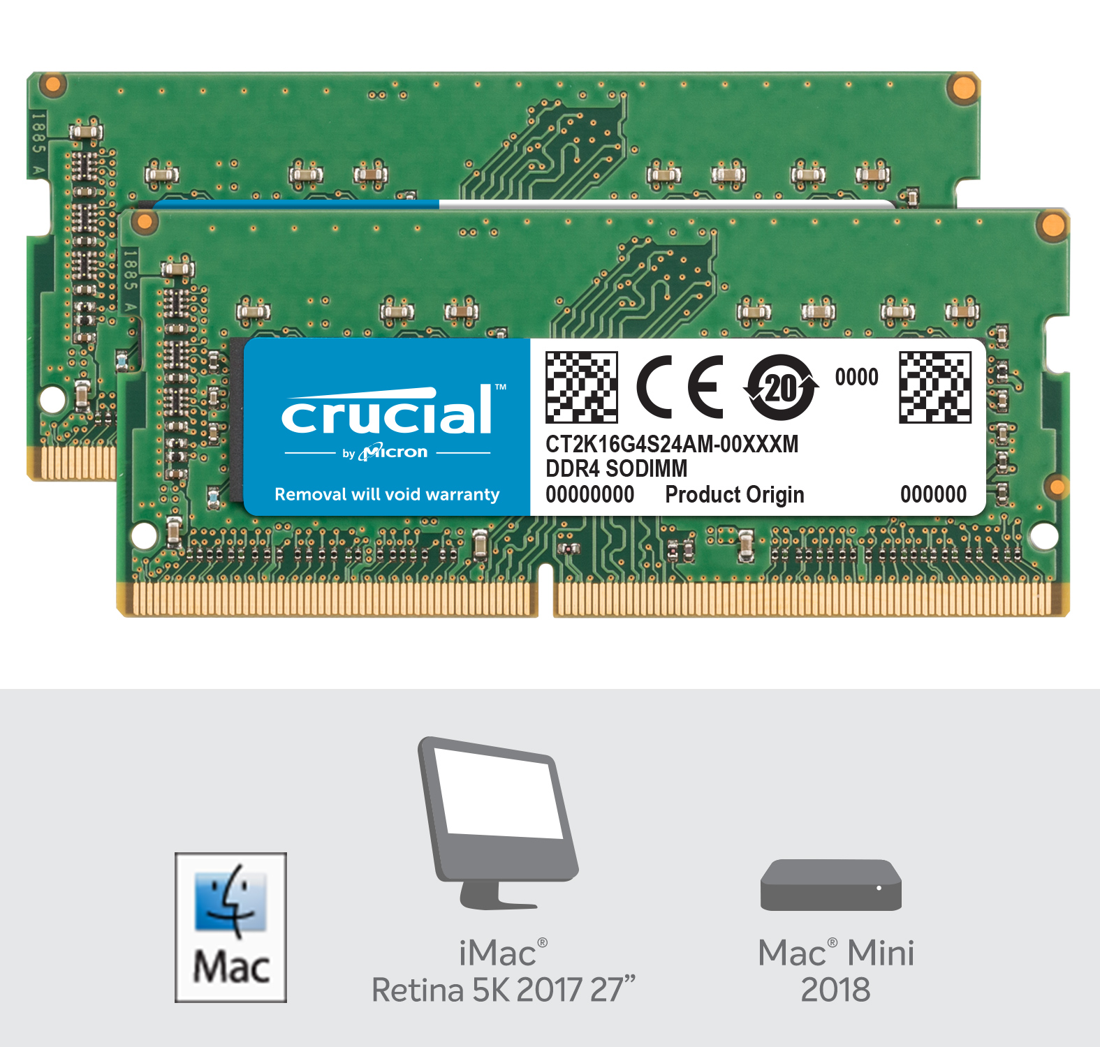 Crucial 32GB Kit (2 x 16GB) DDR4-2400 SODIMM Memory for Mac- view 2