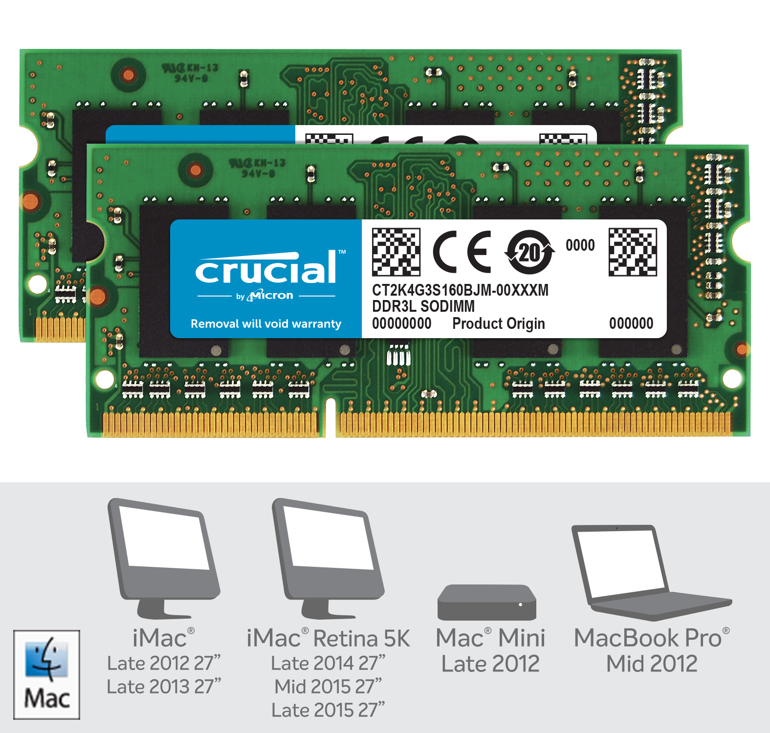 Crucial 8GB Kit (2 x 4GB) DDR3L-1600 SODIMM Memory for Mac | CT2K4G3S160BJM  