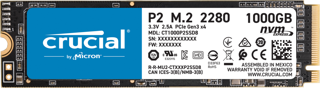 Crucial P2 CT1000P2SSD8 SSD Interne 1To Vitesses atteignant 2400 Mo/s 3D NAND... 