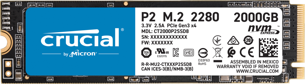 Crucial DISCO DURO SSD CRUCIAL 2TB P2  PCIE M.2 2280SS 