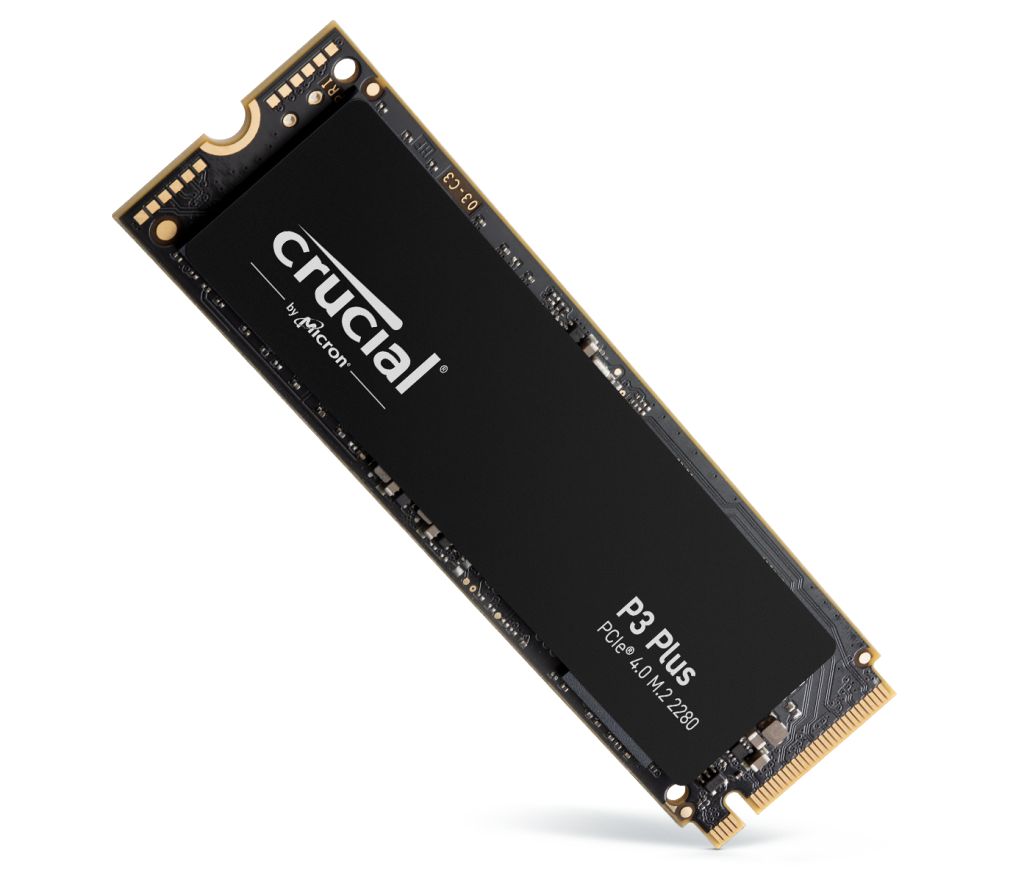 Crucial P3 Plus SSD standing up with shadow