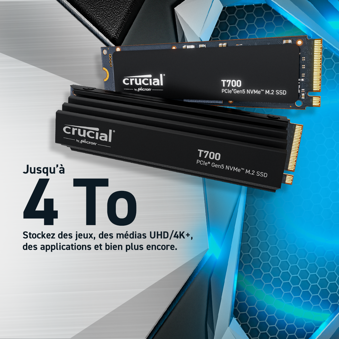 Crucial T700 2TB PCIe Gen5 NVMe M.2 SSD with heatsink- view 2