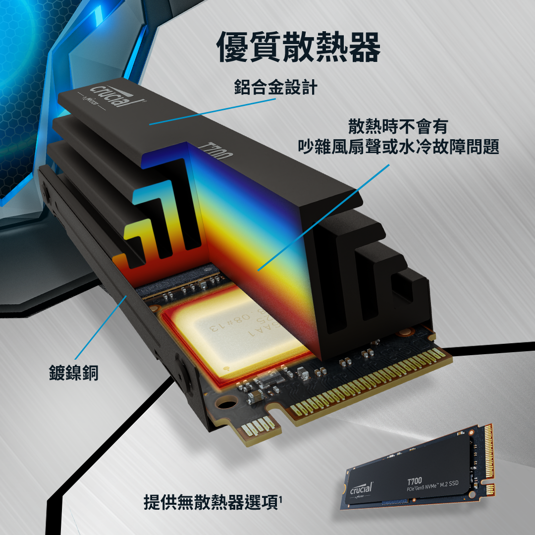 Crucial T700 2TB PCIe Gen5 NVMe M.2 SSD- view 3