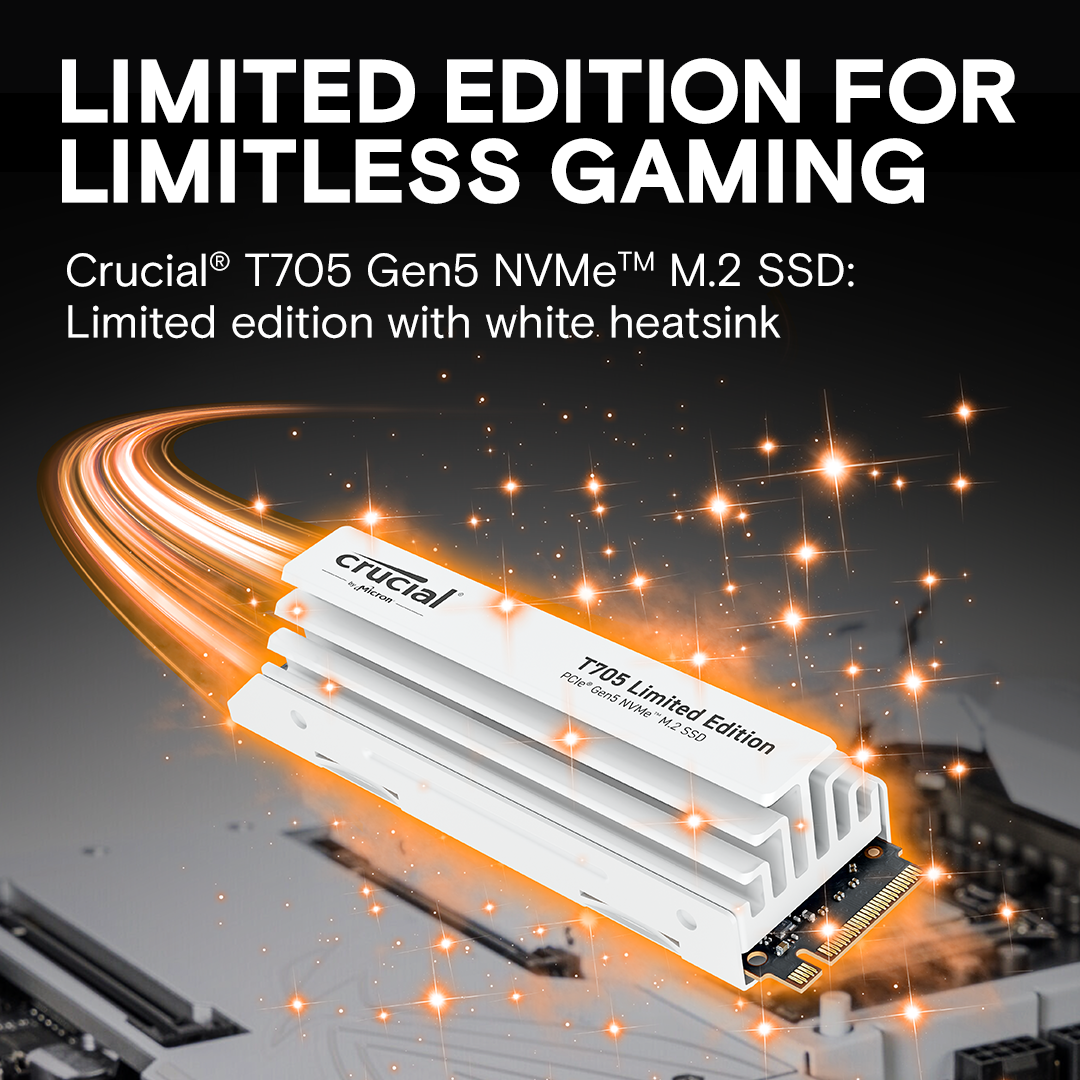 Crucial T705 PCIe 5.0 NVMe M.2 SSD with limited edition white heatsink- view 2