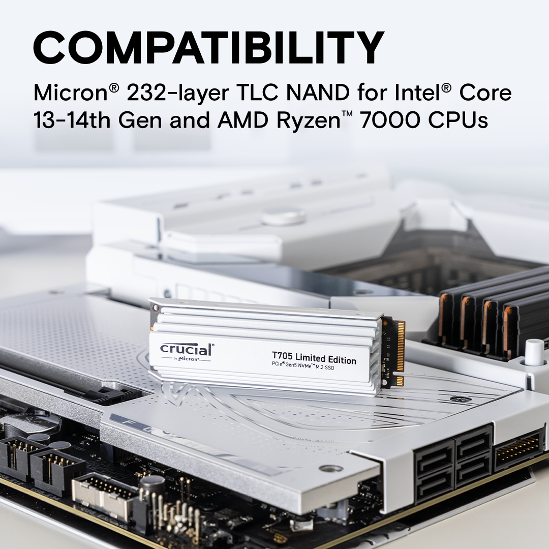 Crucial T705 PCIe 5.0 NVMe M.2 SSD with limited edition white heatsink- view 6