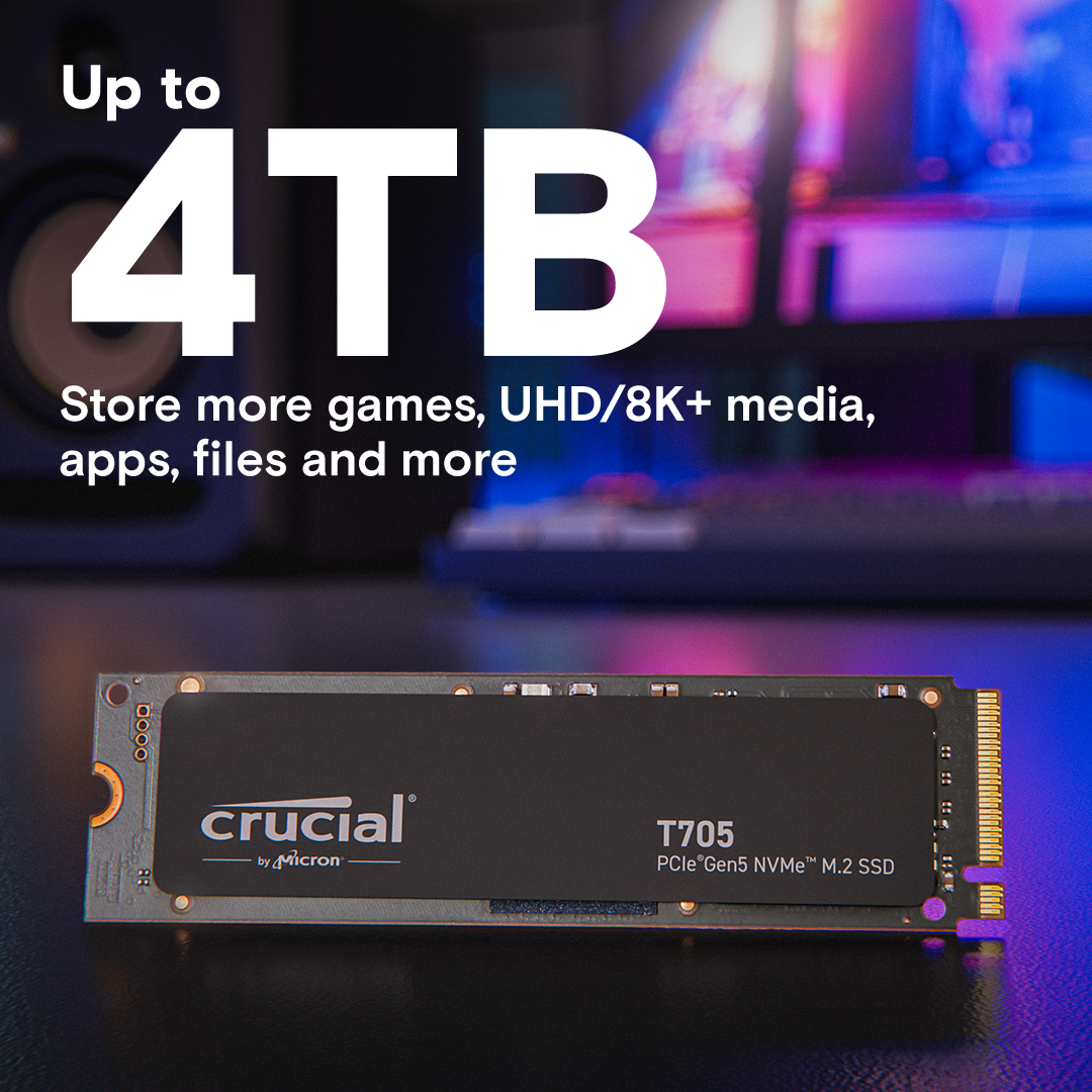 Crucial T705 1TB PCIe Gen5 NVMe M.2 SSD- view 4
